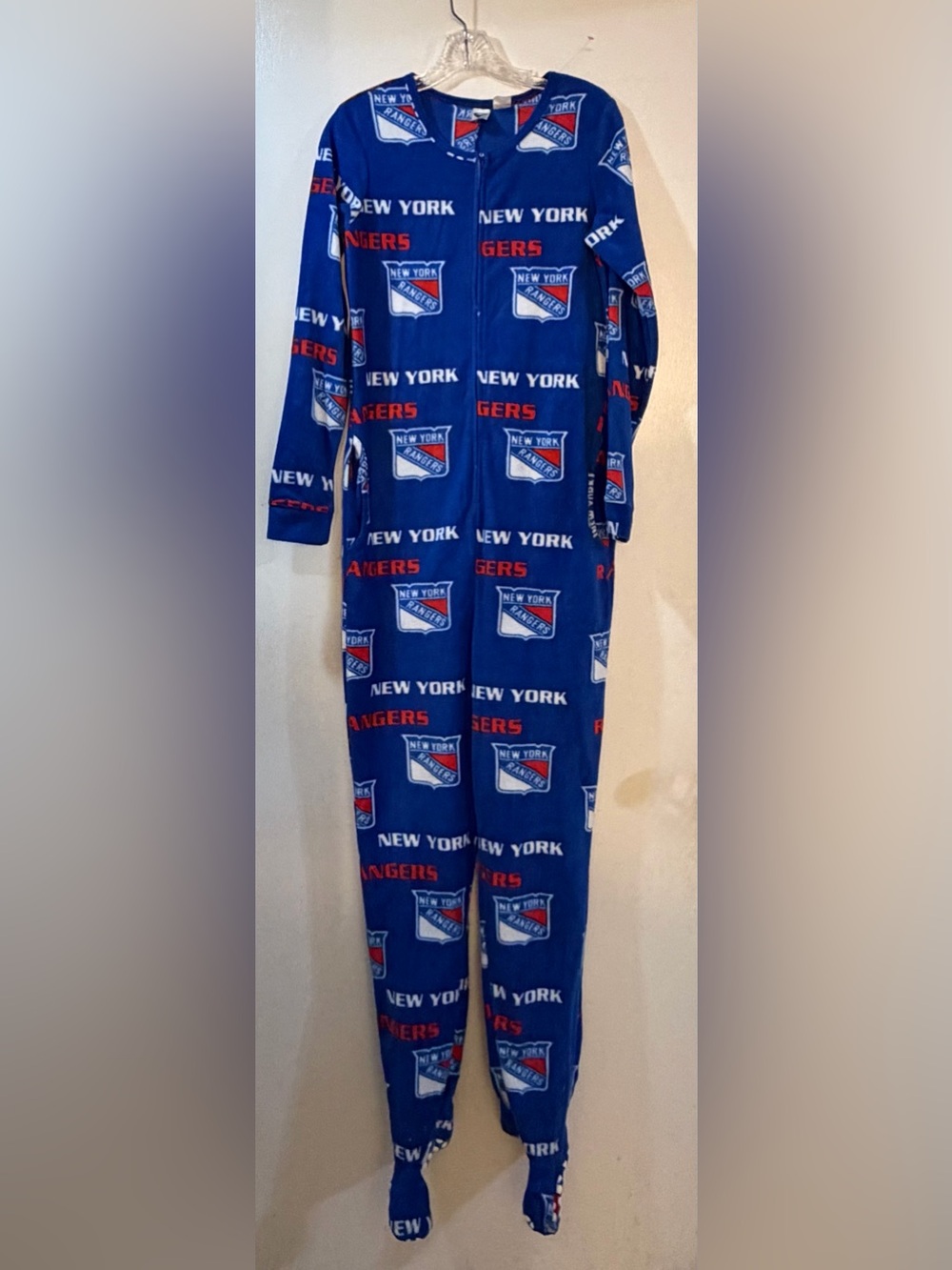 NHL New York Rangers Fleece Footed Onesie Adult Sz Medium